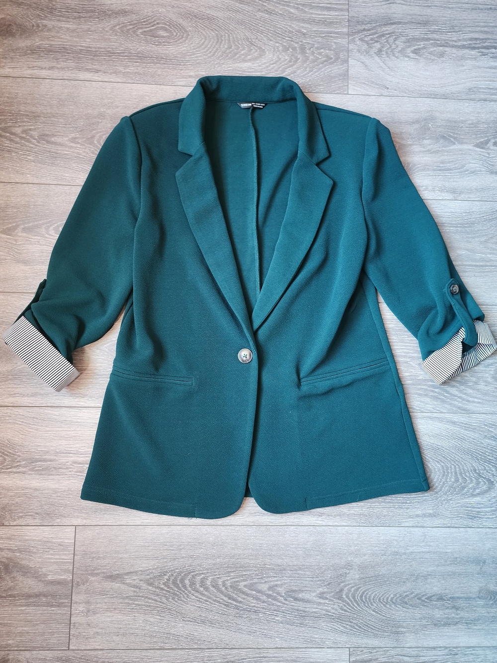 Oversized Teal Rolled Contrast Cuff 3/4 Sleeve Blazer Size Large Dark Academia